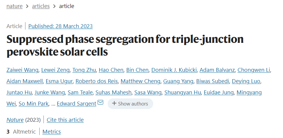 Suppressed phase segregation for triple-junction perovskite solar cells